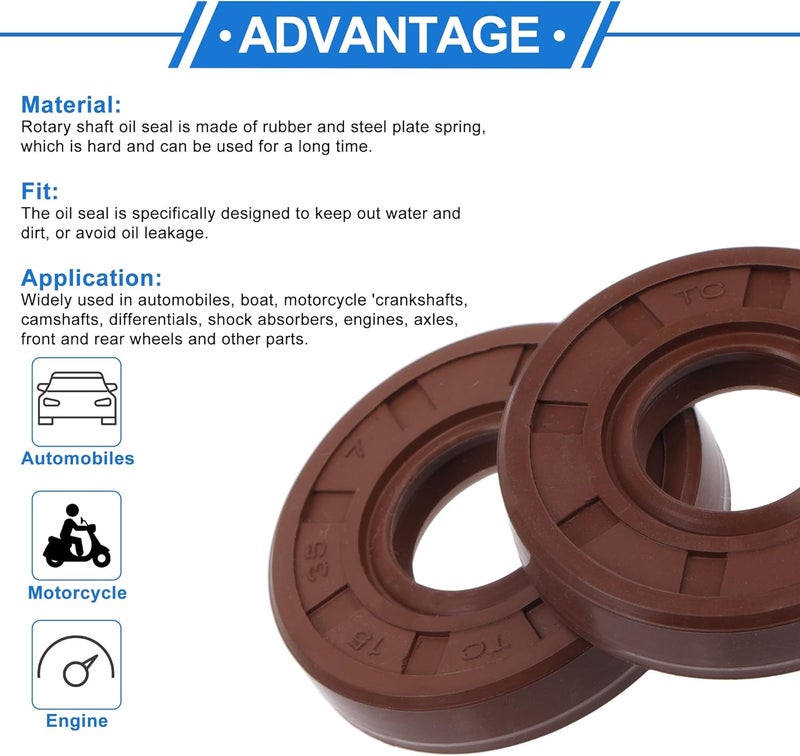 VekAuto Universal Oil Seal TC Double Lip W Steel Spring Seal Ring Rotary Shaft Seal 15x35x7mm High Pressure FKM Rubber Brown 2 Pcs - Image 4